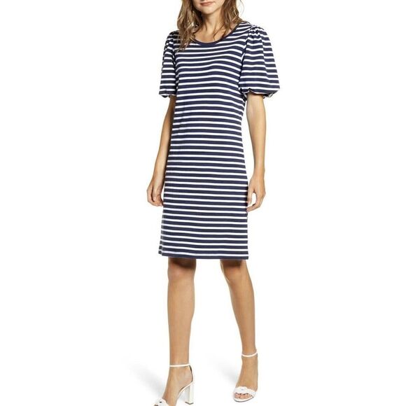 Rachel Parcell navy Stripe cotton Bubble Sleeve T-Shirt Dress size Small - Picture 1 of 8